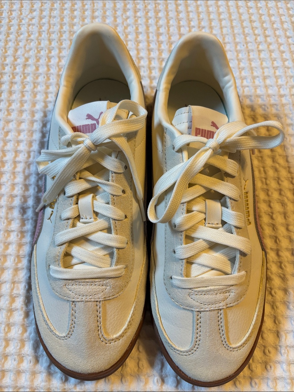 Puma White Sneakers with Pink Logo Accents
